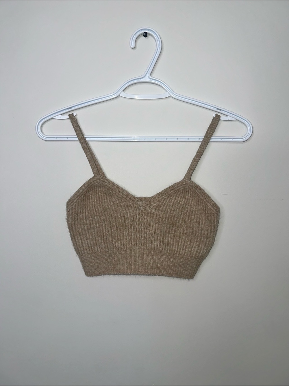 Women's Beige Knit Cropped Top
